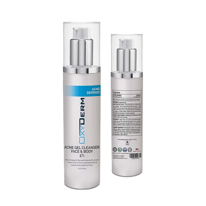 OxyDerm Acne Face wash Treatment with Benzoyl Peroxide 5% - Clinically Proven Wash to Fight Acne Blemishes on Contact. Eliminates Cystic Breakouts, Oily Skin, Clogged Pores, Blackhead, Whitehead, & Pimples. - Image 1